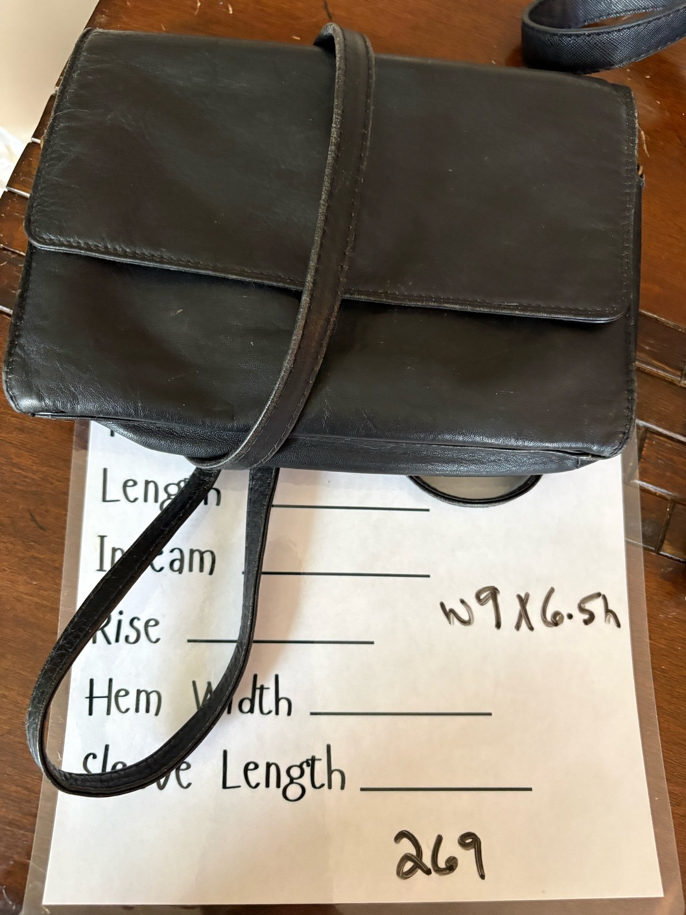 Derek Alexander Black Leather Crossbody Bag plaid lining - Picture 13 of 13